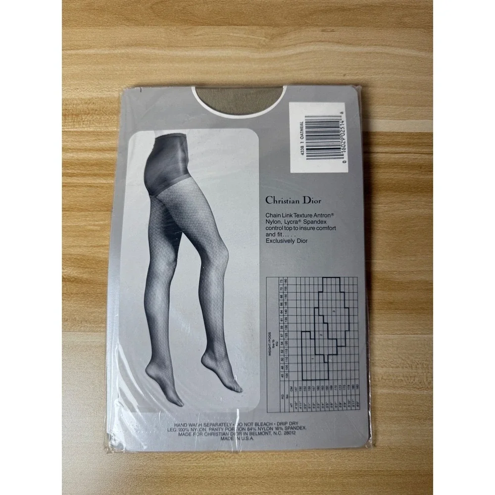 Christian Dior Pantyhose Chain Link Texture Control Top Sandalfoot Oatmeal NEW